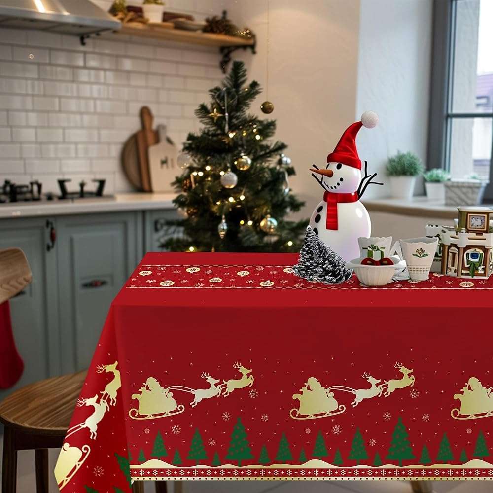 Christmas Tablecloth,2 Pack Disposable Plastic Tablecloths for Rectangle Tables 54"x108",Christmas Decorations,Red Reindeer Table Cloths for Home,Dinner,Xmas Table Cover for Outdoor,Picnic,Birthday - Image 5