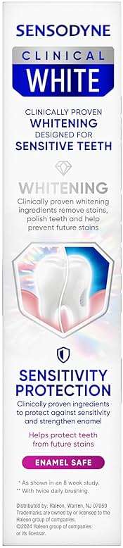 Sensodyne Clinical White Toothpaste Clinically Proven Whitening for Sensitive Teeth, Stain Protector, 3.4 oz x 3 - Image 11