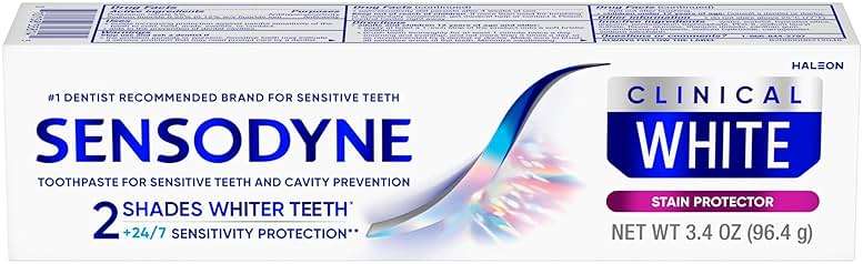 Sensodyne Clinical White Toothpaste Clinically Proven Whitening for Sensitive Teeth, Stain Protector, 3.4 oz x 3 - Image 13