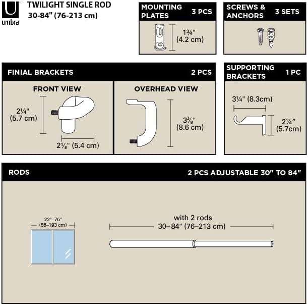 Umbra Twilight Curtain Rod Set – Wrap Around Design Ideal for Blackout or Room Darkening Panels, 30 to 84 Inches, Nickel - Image 3