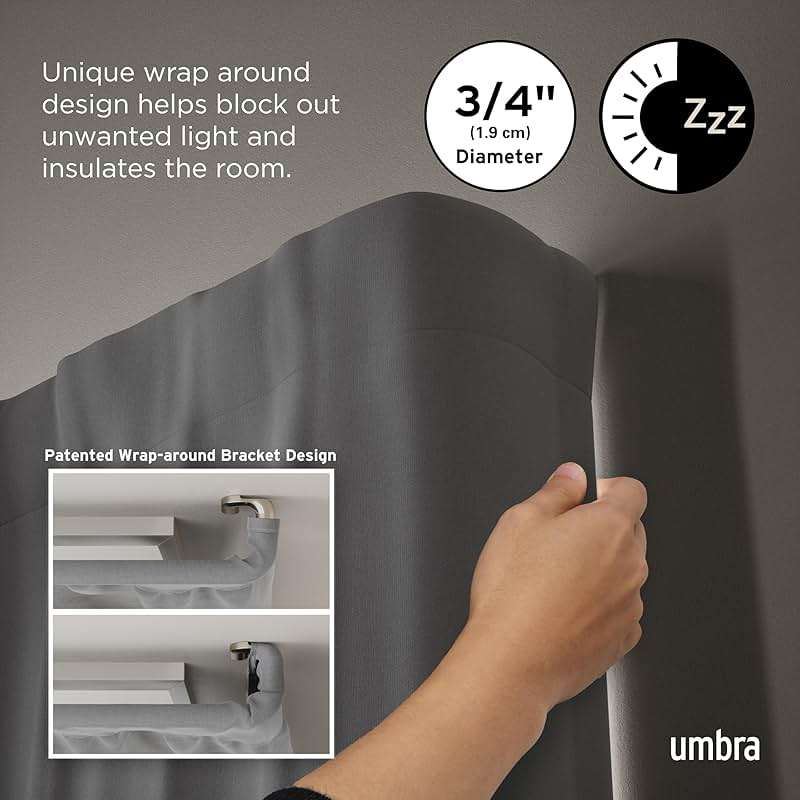 Umbra Twilight Curtain Rod Set – Wrap Around Design Ideal for Blackout or Room Darkening Panels, 30 to 84 Inches, Nickel - Image 4