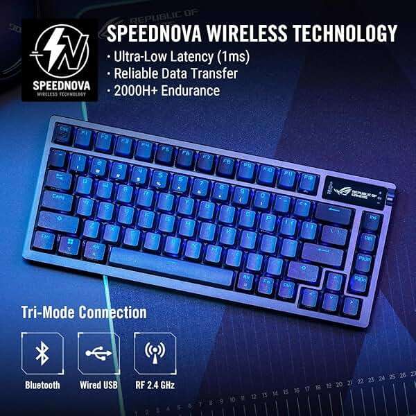 ASUS ROG Azoth Wireless Mechanical Gaming Keyboard – 75% TKL, Tri-Mode Connectivity, Hot Swappable Pre-lubed ROG NX Snow Linear Switches, PBT Keycaps, RGB, OLED Display, PC/Mac Support - Black - Image 2