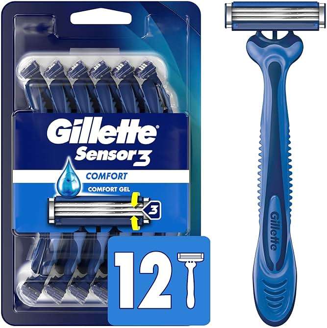 Gillette Sensor3 Comfort Men's Disposable Razors, 12 Razors - Image 1