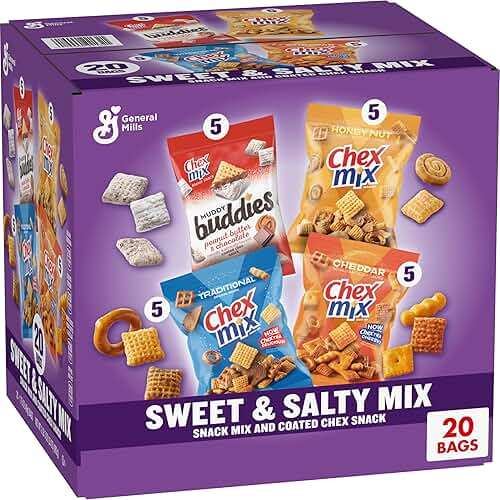 Sweet and Salty Snack Variety Pack, Muddy Buddies Peanut Butter and Chocolate, Chex Mix Traditional, Cheddar, and Honey Nut, 20 Ct, 35 oz - Image 1