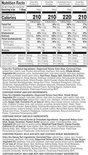 Sweet and Salty Snack Variety Pack, Muddy Buddies Peanut Butter and Chocolate, Chex Mix Traditional, Cheddar, and Honey Nut, 20 Ct, 35 oz - Image 2