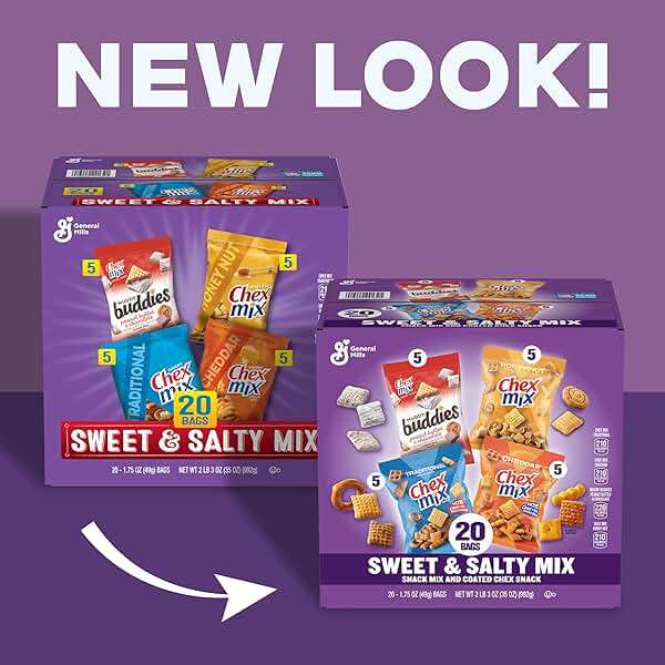 Sweet and Salty Snack Variety Pack, Muddy Buddies Peanut Butter and Chocolate, Chex Mix Traditional, Cheddar, and Honey Nut, 20 Ct, 35 oz - Image 3