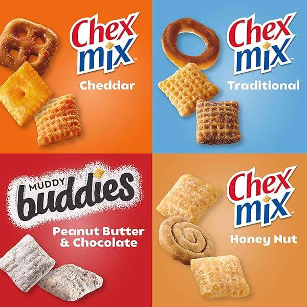 Sweet and Salty Snack Variety Pack, Muddy Buddies Peanut Butter and Chocolate, Chex Mix Traditional, Cheddar, and Honey Nut, 20 Ct, 35 oz - Image 5