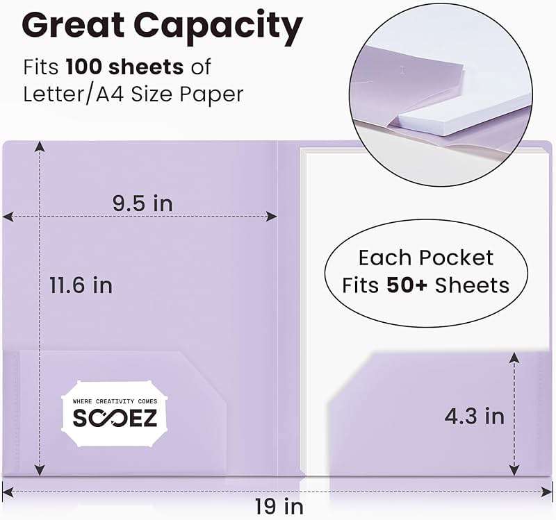 Sooez 6Pack Folders with Pockets, Pastels Colors, Heavy Duty Pocket Folder, Plastic Folders with Pockets, 2-Pocket Folder Bulk, Aesthetic File Folder, Back to School Office Filing Supplies - Image 2