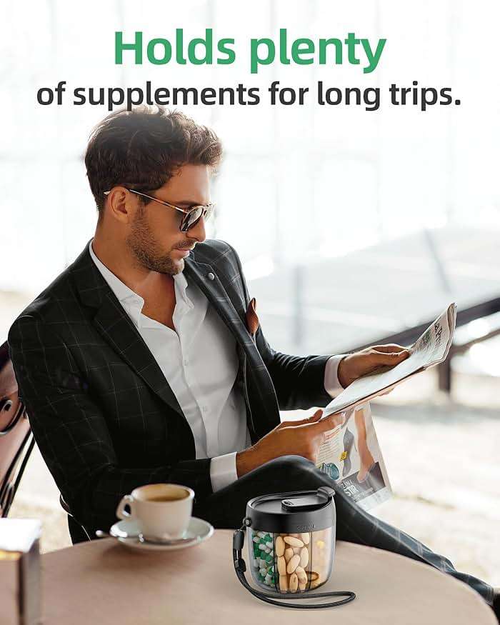 PULIV Portable Pill Dispenser Bottle, Vitamin Organizer with 7 Compartments, Holds Plenty of Supplements, Anti-Mix & Wide Openings Design, Easy to Retrieve Meds, Travel Essentials, Includes 20 Labels - Image 3