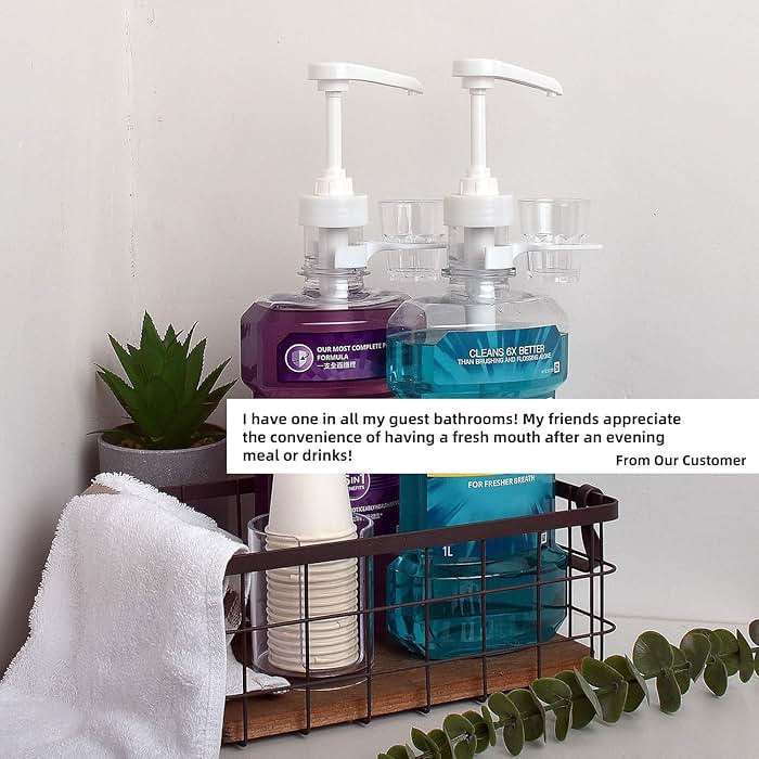 Dispenser Pumps for Listerine 1 or 1.5 Liter Mouthwash Bottles with Cup Holders, Resuable Cups and Clear Plastic Paper Cup Dispenser - Fits Total Care, Original, Zero Alcohol, Cool Mint, etc - Image 8