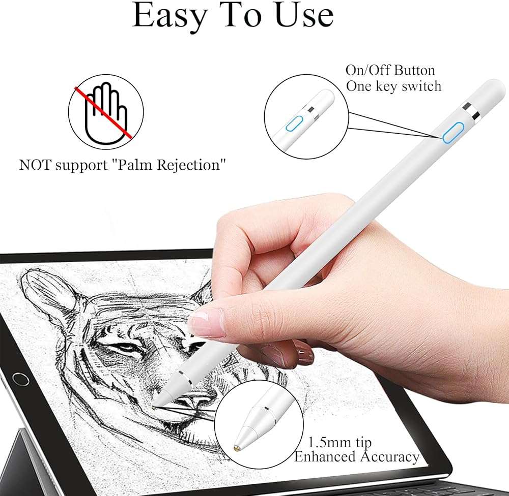 Stylus Pen for Touchscreen, Rechargeable Universal iPad Pen for Tablet, Digital Pens Fine Point Stylist Pen Compatible with Android, iOS, iPhone, iPad/iPad mini/Pro/Air and More Tablet/Phone - Image 4