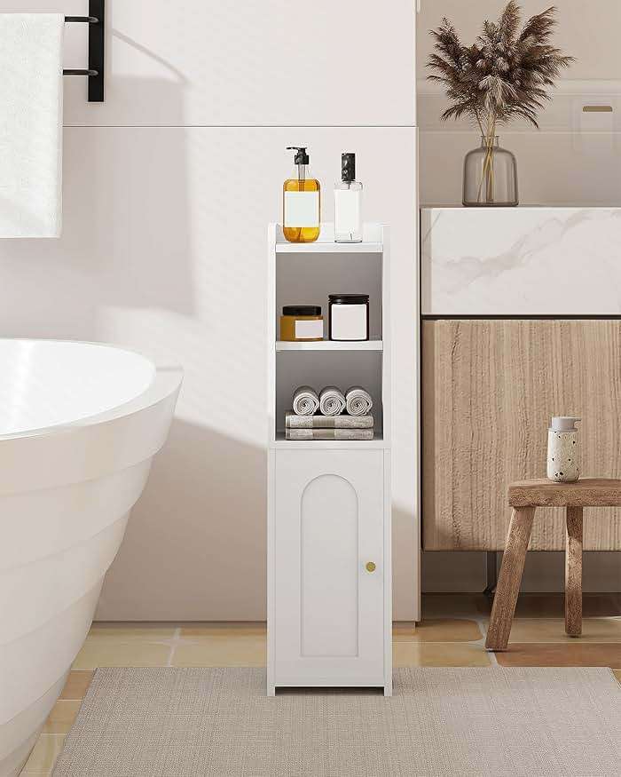 Hzuaneri Bathroom Storage Cabinet, Small Corner Floor Cabinet with Doors and Adjustable Shelf, Narrow Toilet Paper Cabinets, Bathroom Organizer for Small Spaces, White BC19703X - Image 2
