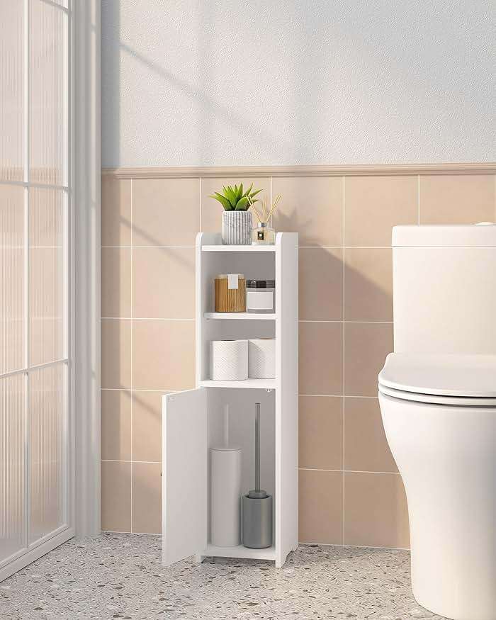 Hzuaneri Bathroom Storage Cabinet, Small Corner Floor Cabinet with Doors and Adjustable Shelf, Narrow Toilet Paper Cabinets, Bathroom Organizer for Small Spaces, White BC19703X - Image 5