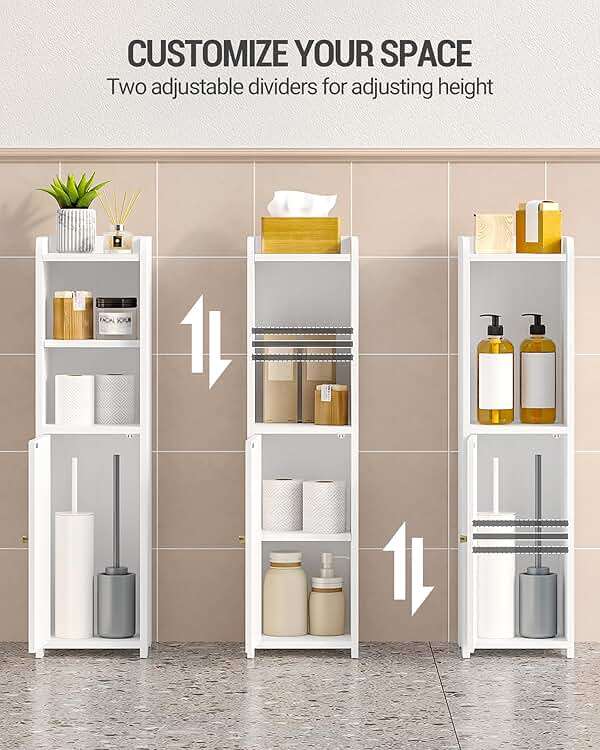 Hzuaneri Bathroom Storage Cabinet, Small Corner Floor Cabinet with Doors and Adjustable Shelf, Narrow Toilet Paper Cabinets, Bathroom Organizer for Small Spaces, White BC19703X - Image 6