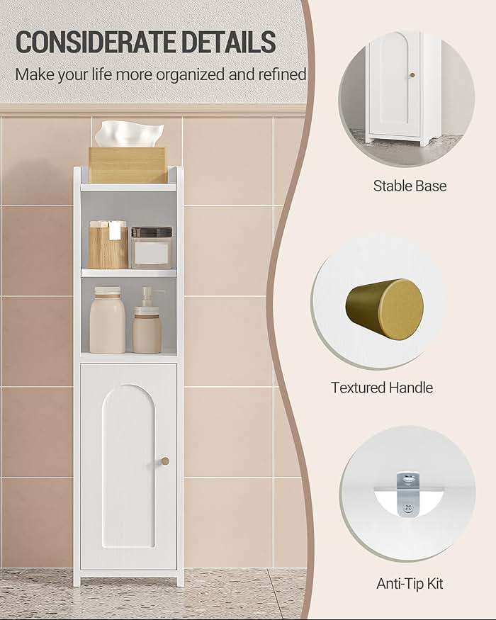 Hzuaneri Bathroom Storage Cabinet, Small Corner Floor Cabinet with Doors and Adjustable Shelf, Narrow Toilet Paper Cabinets, Bathroom Organizer for Small Spaces, White BC19703X - Image 7