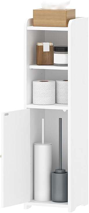 Hzuaneri Bathroom Storage Cabinet, Small Corner Floor Cabinet with Doors and Adjustable Shelf, Narrow Toilet Paper Cabinets, Bathroom Organizer for Small Spaces, White BC19703X - Image 9