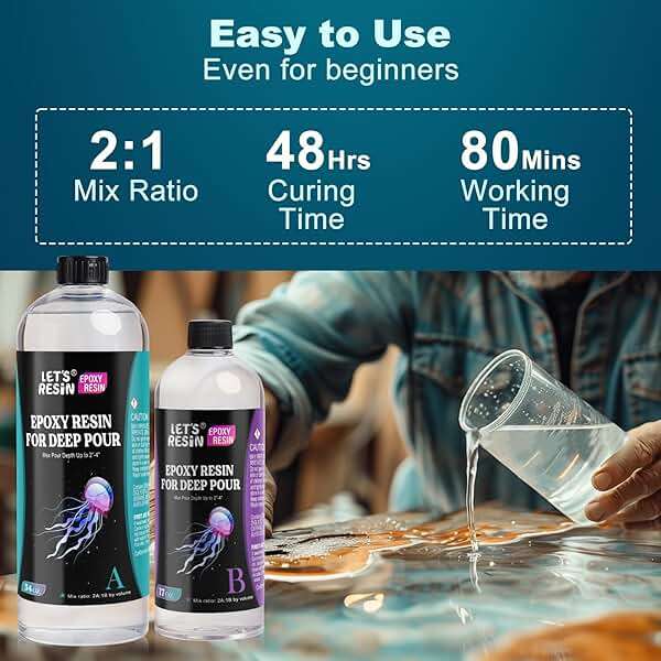 LET'S RESIN EPOXY RESIN Deep Pour Epoxy Resin, 51OZ 2-4 inch Clear Epoxy Resin Kit,Bubble Free Low Odor 2:1 Low Viscosity Casting for River Table,Wood,Flower Preservation, Art Crafts - Image 3