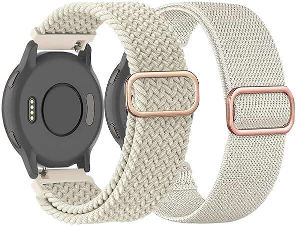 TUCOMO 2Pack Braided Stretchy Nylon Watch Bands Compatible with Garmin Venu 3S/ Venu 4 41mm/Venu 2S/Vivoactive 4S/Vivomove 3S/Forerunner 255S/265S, 18mm Loop Elastic Fabric Straps for Women Men - Image 1