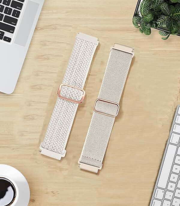TUCOMO 2Pack Braided Stretchy Nylon Watch Bands Compatible with Garmin Venu 3S/ Venu 4 41mm/Venu 2S/Vivoactive 4S/Vivomove 3S/Forerunner 255S/265S, 18mm Loop Elastic Fabric Straps for Women Men - Image 2