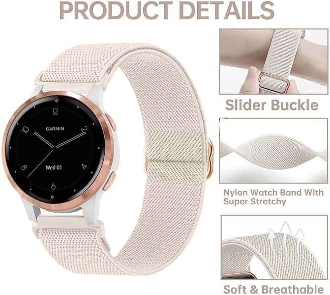 TUCOMO 2Pack Braided Stretchy Nylon Watch Bands Compatible with Garmin Venu 3S/ Venu 4 41mm/Venu 2S/Vivoactive 4S/Vivomove 3S/Forerunner 255S/265S, 18mm Loop Elastic Fabric Straps for Women Men - Image 4