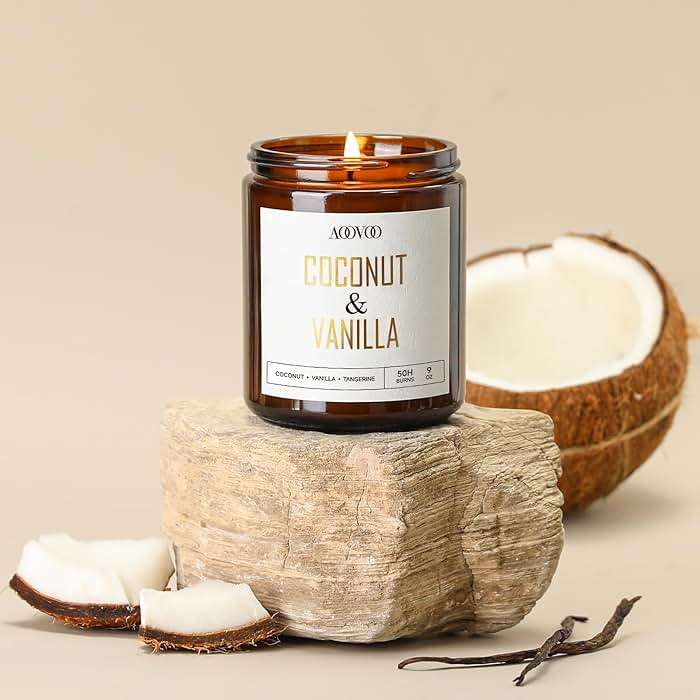 AOOVOO Coconut Vanilla Candles - 9 oz Scented Candles, Aromatherapy Candle, Soy Candle for Home Scented - Image 2