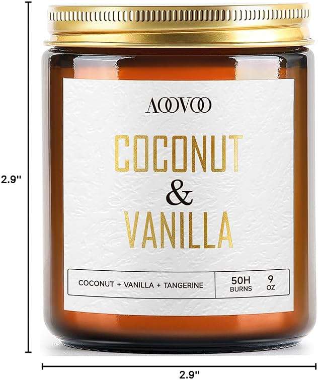 AOOVOO Coconut Vanilla Candles - 9 oz Scented Candles, Aromatherapy Candle, Soy Candle for Home Scented - Image 3
