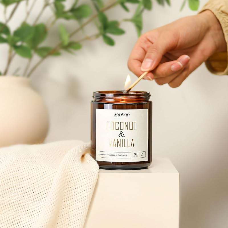 AOOVOO Coconut Vanilla Candles - 9 oz Scented Candles, Aromatherapy Candle, Soy Candle for Home Scented - Image 6