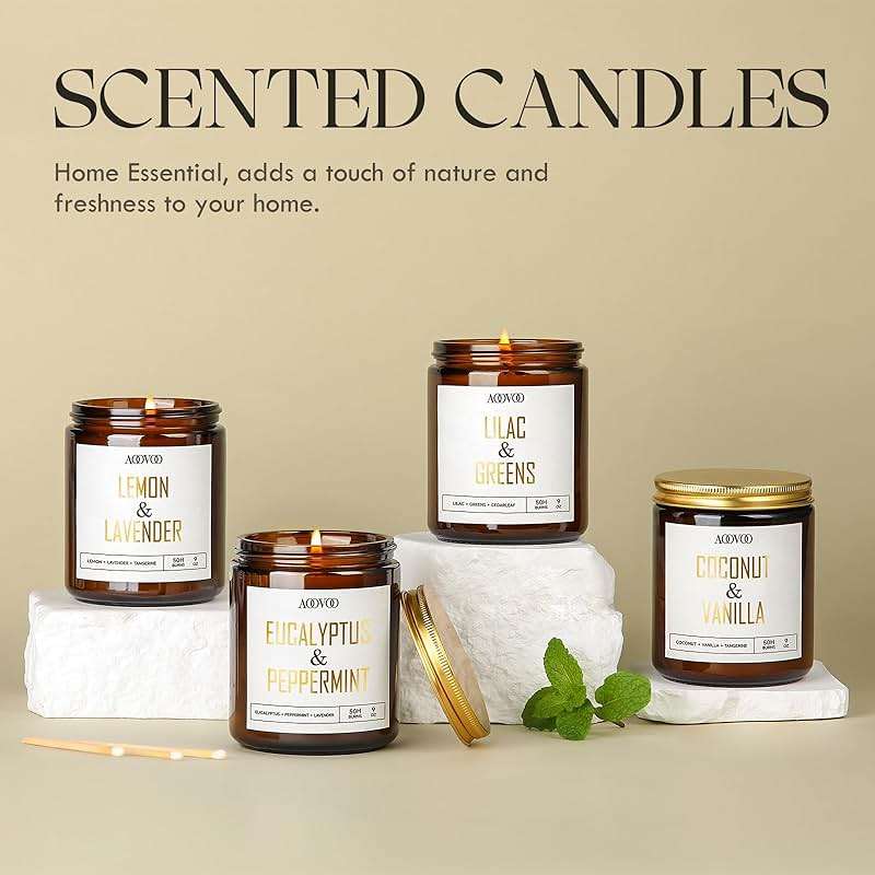AOOVOO Coconut Vanilla Candles - 9 oz Scented Candles, Aromatherapy Candle, Soy Candle for Home Scented - Image 7