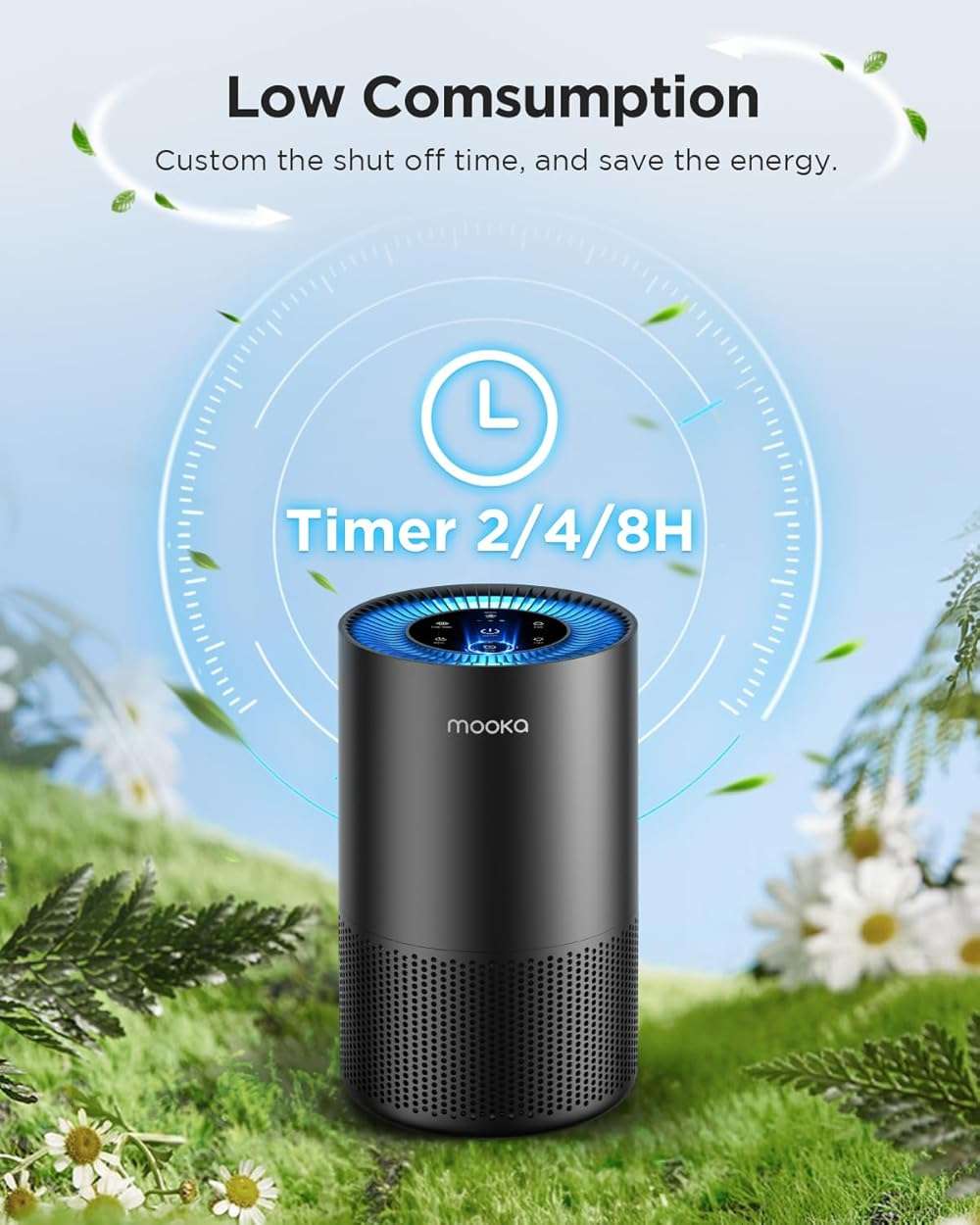 Air Purifiers for Home Large Room Pets Up to 1300 Sq Ft, MOOKA H13 True HEPA Air Purifier Cleaner with 360° Air Inlet, Fragrance, 13dB Air Purifier for Bedroom Wildfire Smoke Pet Dust Pollen (Black) - Image 8