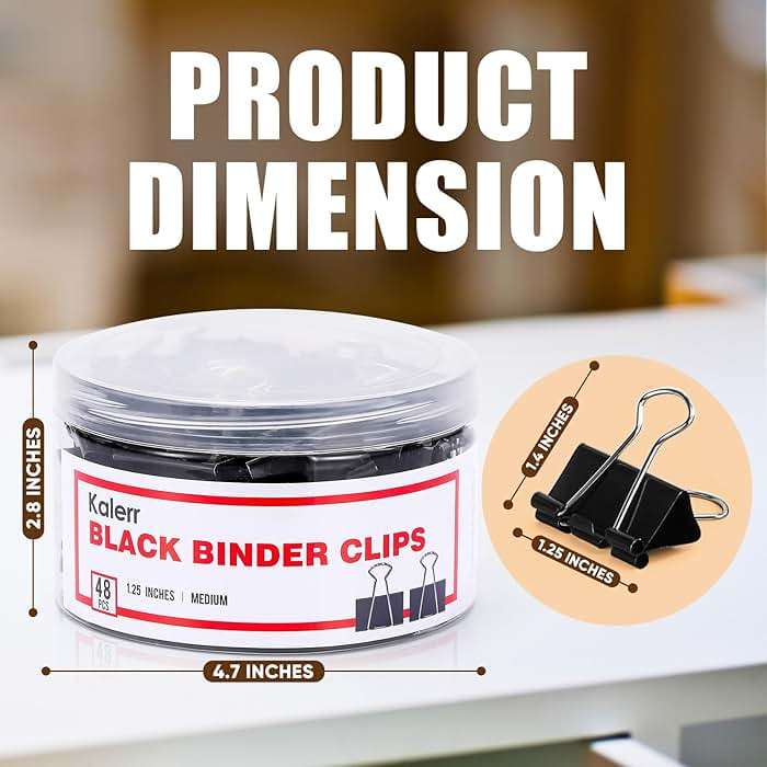 Binder Clips, 48 Pcs Medium Binder Clips, Kalerr Black Binder Clip Medium, 1.25 Inches Office Clip with Container, Paper Binder Clip Office Supplies, Paper Clamps Bulk for Office, Home, School - Image 2