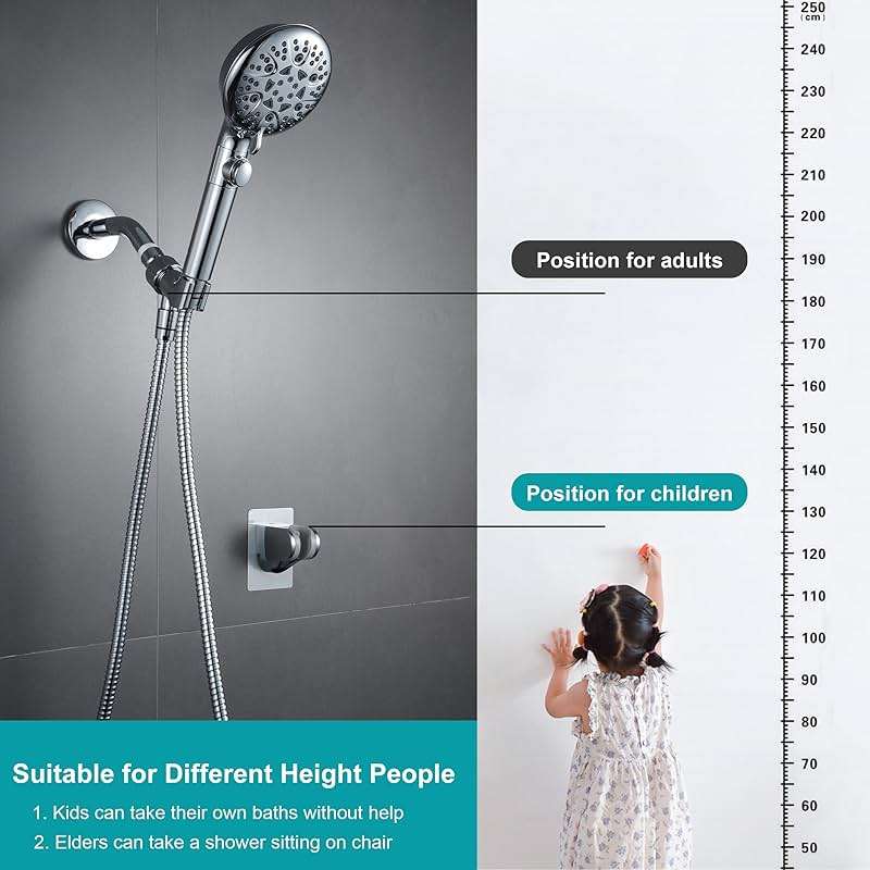 GwernKB Shower Head Holder Strong Adhesive No Drilling Wall Mount Adjustable Handheld Showerhead Bracket for RV Kids Bathroom Shower,Fix Firmly and Use Conveniently (Silver, 1) - Image 3