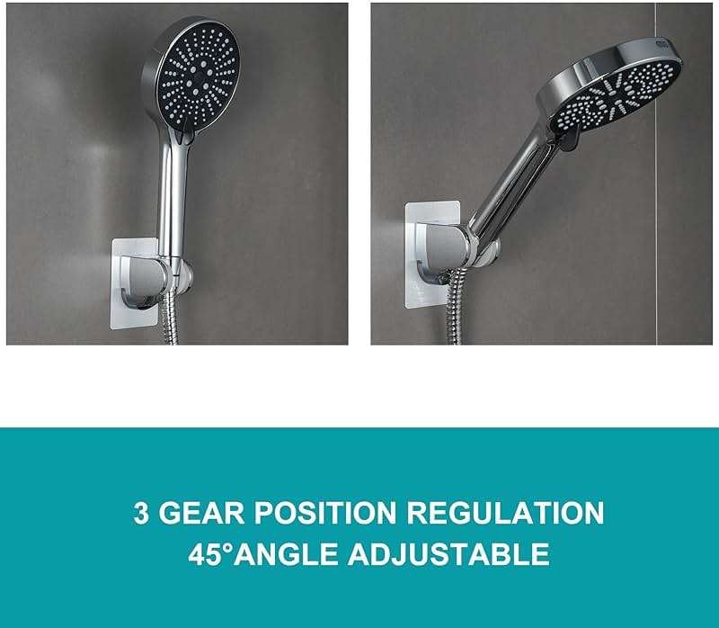 GwernKB Shower Head Holder Strong Adhesive No Drilling Wall Mount Adjustable Handheld Showerhead Bracket for RV Kids Bathroom Shower,Fix Firmly and Use Conveniently (Silver, 1) - Image 6