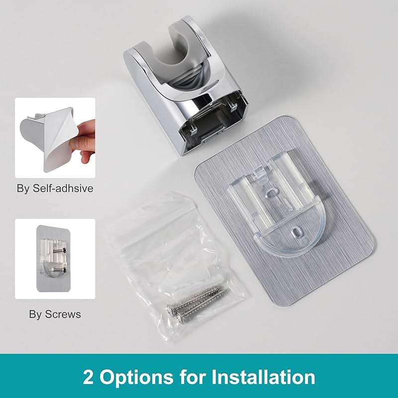GwernKB Shower Head Holder Strong Adhesive No Drilling Wall Mount Adjustable Handheld Showerhead Bracket for RV Kids Bathroom Shower,Fix Firmly and Use Conveniently (Silver, 1) - Image 8