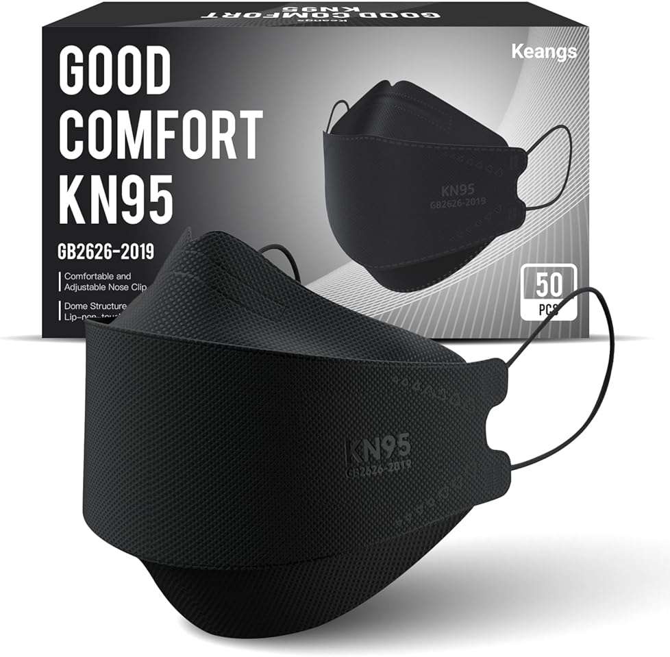 Keangs KN95 Face Masks 50 Pack, Soft and Comfortable Disposable Face Masks for Adults And Teens, Black - Image 1