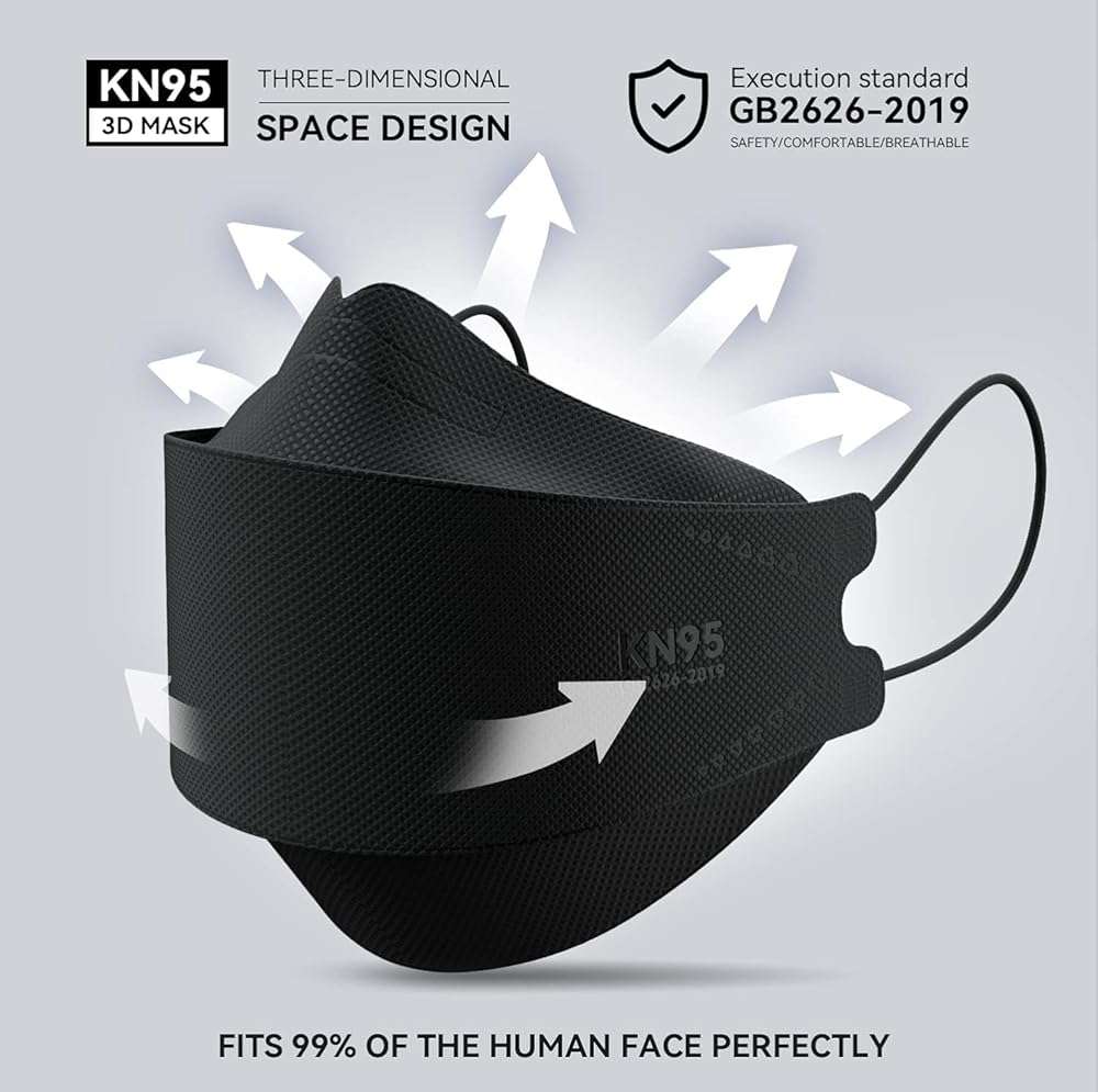 Keangs KN95 Face Masks 50 Pack, Soft and Comfortable Disposable Face Masks for Adults And Teens, Black - Image 2