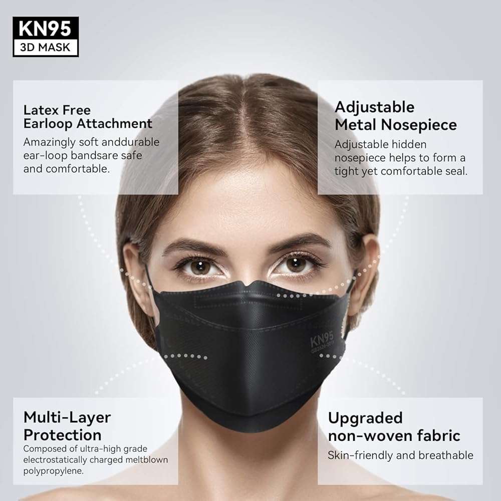 Keangs KN95 Face Masks 50 Pack, Soft and Comfortable Disposable Face Masks for Adults And Teens, Black - Image 3