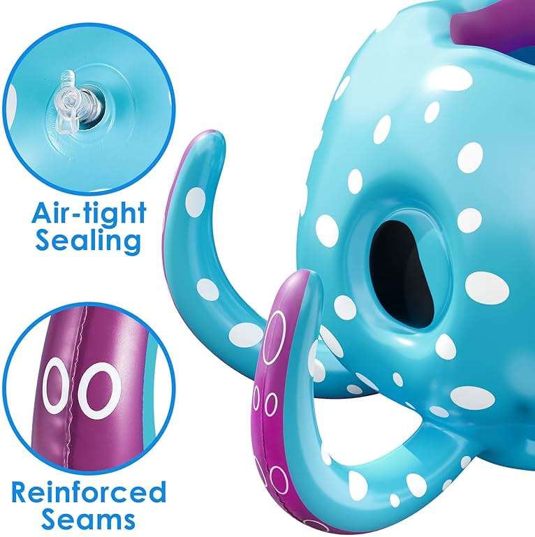 iPlay, iLearn Kids Octopus Pool Toys, 2-in-1 Inflatable Float Pool Game, Basketball Hoop & Ring Toss Game, Outdoor Summer Beach Water Play, Cool Family Party Gift 3 4 5 6 7 8 Year Old Boy Girl Child - Image 5