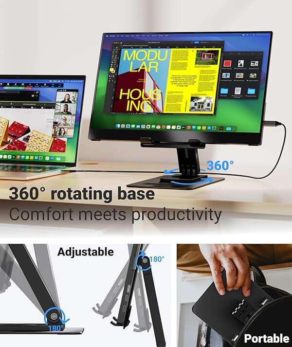 Ingnok Portable Monitor, Ultra Slim 15.6 Inch FHD IPS Laptop Screen Extender with Adjustable Stand, USB C Compatible, Ideal for Travel and Office - Image 4