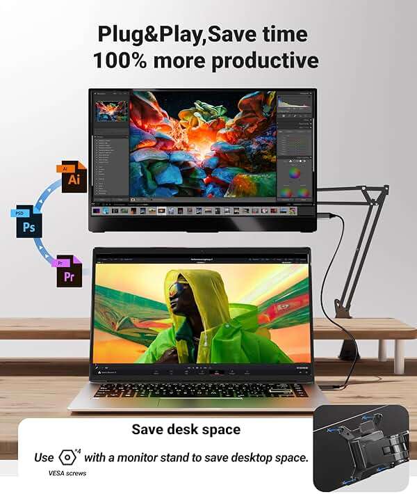 Ingnok Portable Monitor, Ultra Slim 15.6 Inch FHD IPS Laptop Screen Extender with Adjustable Stand, USB C Compatible, Ideal for Travel and Office - Image 7