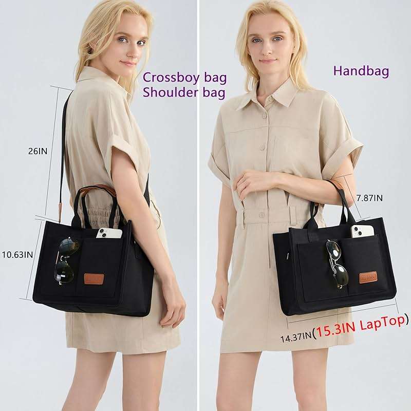 ZHMO Canvas Tote Bag for Women,Women's Bags Crossbody Bags Work Laptop Tote Bag Large Handbags Purse for Travel Nurse Teacher - Image 3