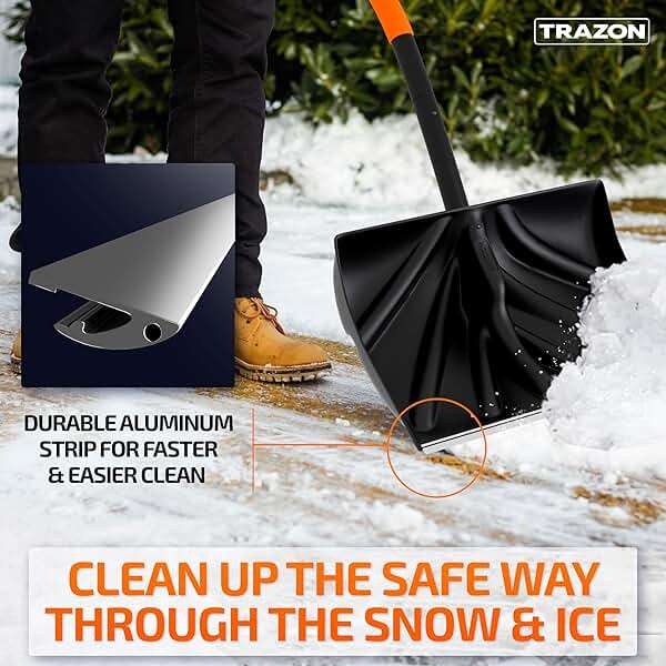 Snow Shovel Heavy Duty for Driveway with Ergonomic Handle to Use Without Backpain for Home Garage Car - Snow Shovel with 18 Inch Blade Large Capacity and 60 Inch Long Ergonomic Handle (Black) - Image 4