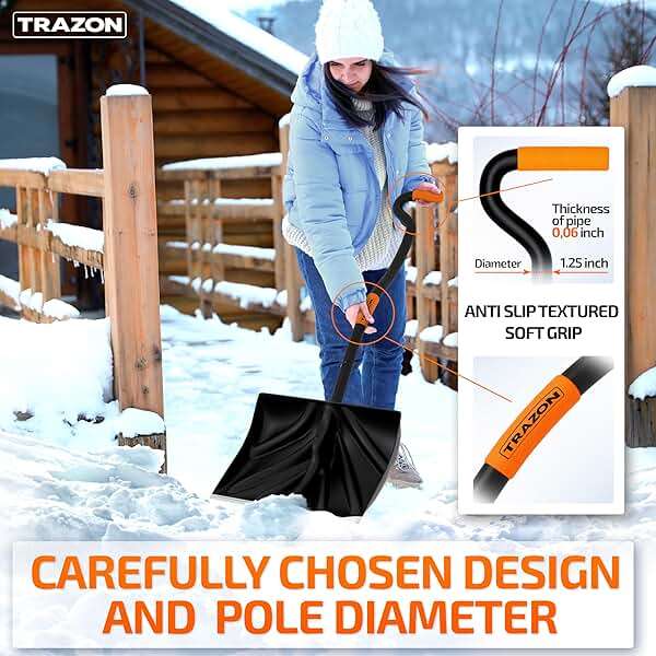 Snow Shovel Heavy Duty for Driveway with Ergonomic Handle to Use Without Backpain for Home Garage Car - Snow Shovel with 18 Inch Blade Large Capacity and 60 Inch Long Ergonomic Handle (Black) - Image 5