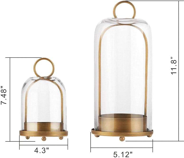 5" & 4" Wide Versatile Metal Candle Holder with Handmade Sturdy Glass Dome in Brass for Pillar Candle & Plants, 5.1" xH11.8 4" xH7.5, Industrial, Farmhouse, Shabby Chic. (2, Brass, Large & Small) - Image 3