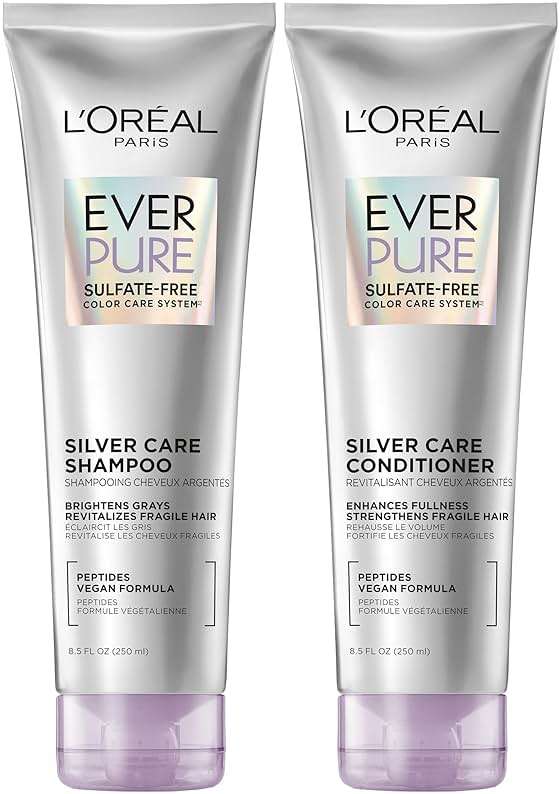 L'Oreal Paris EverPure Silver Care Sulfate Free Shampoo and Conditioner Set, Nourishing Vegan Formula with Peptides for Brightening Gray Hair, 1 Kit - Image 1