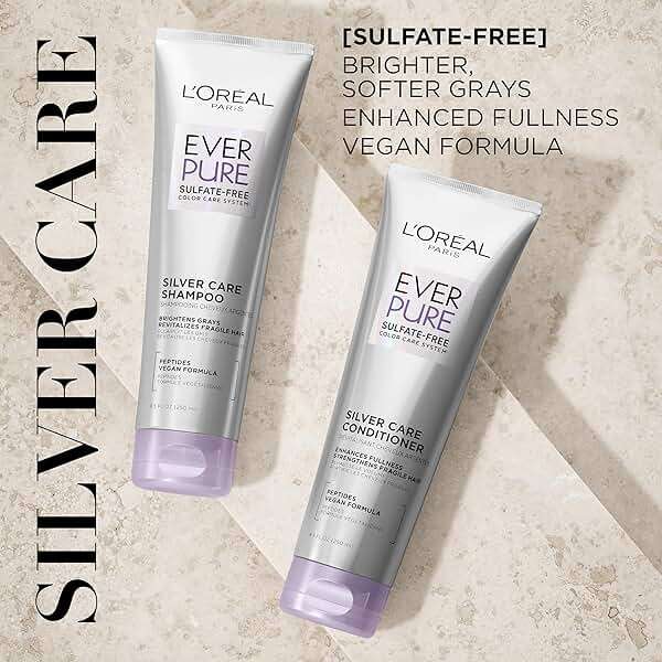 L'Oreal Paris EverPure Silver Care Sulfate Free Shampoo and Conditioner Set, Nourishing Vegan Formula with Peptides for Brightening Gray Hair, 1 Kit - Image 2