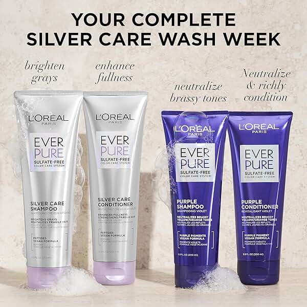 L'Oreal Paris EverPure Silver Care Sulfate Free Shampoo and Conditioner Set, Nourishing Vegan Formula with Peptides for Brightening Gray Hair, 1 Kit - Image 6