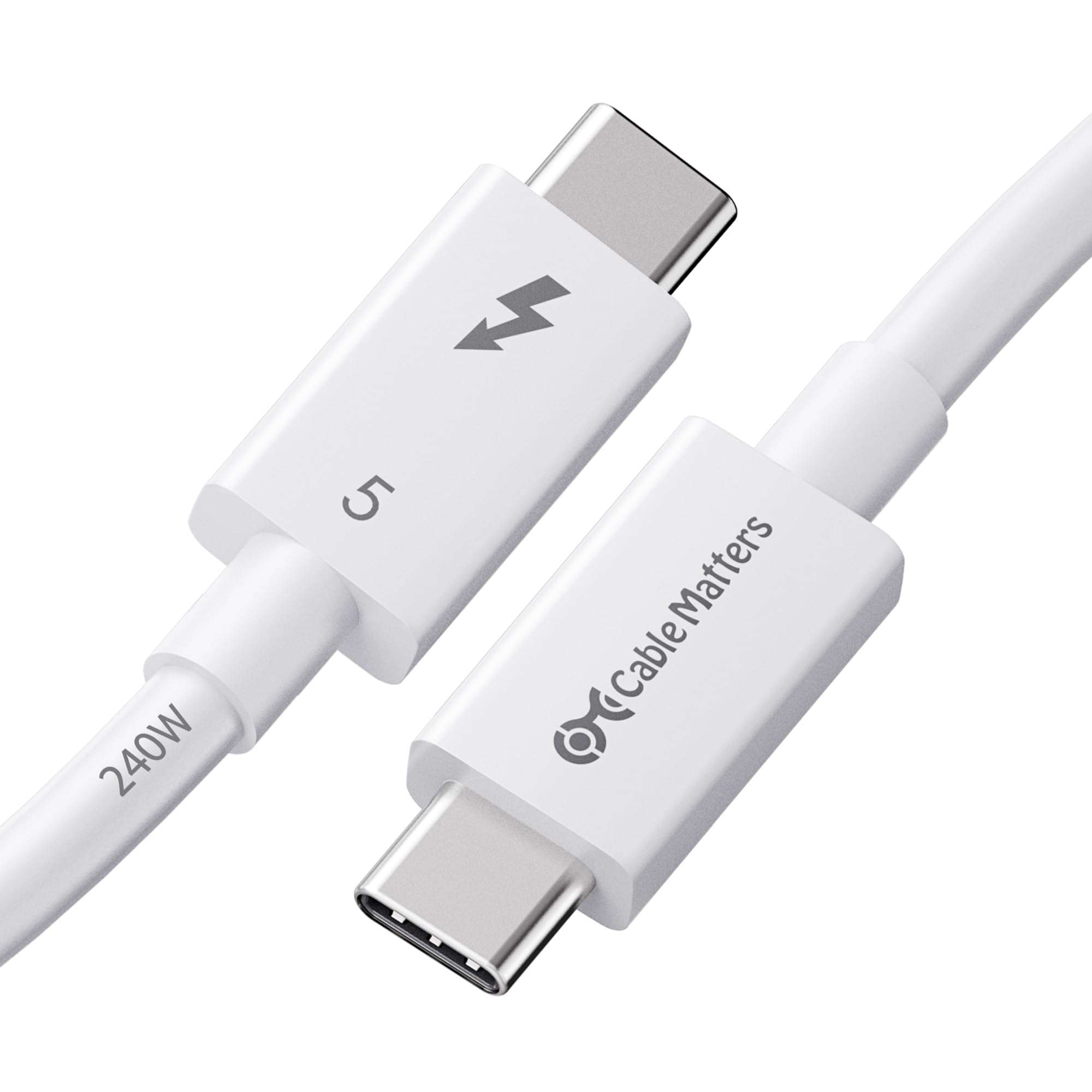 Cable Matters [Intel Certified] 80Gbps Thunderbolt 5 Cable with up to 120Gbps Bandwidth Boost and 240W Charging - 1m / 3.3ft, Compatible with Thunderbolt 4, USB4, and USB C, White - Image 1