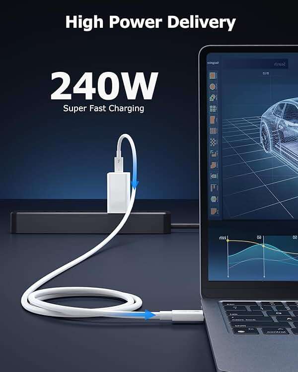 Cable Matters [Intel Certified] 80Gbps Thunderbolt 5 Cable with up to 120Gbps Bandwidth Boost and 240W Charging - 1m / 3.3ft, Compatible with Thunderbolt 4, USB4, and USB C, White - Image 6