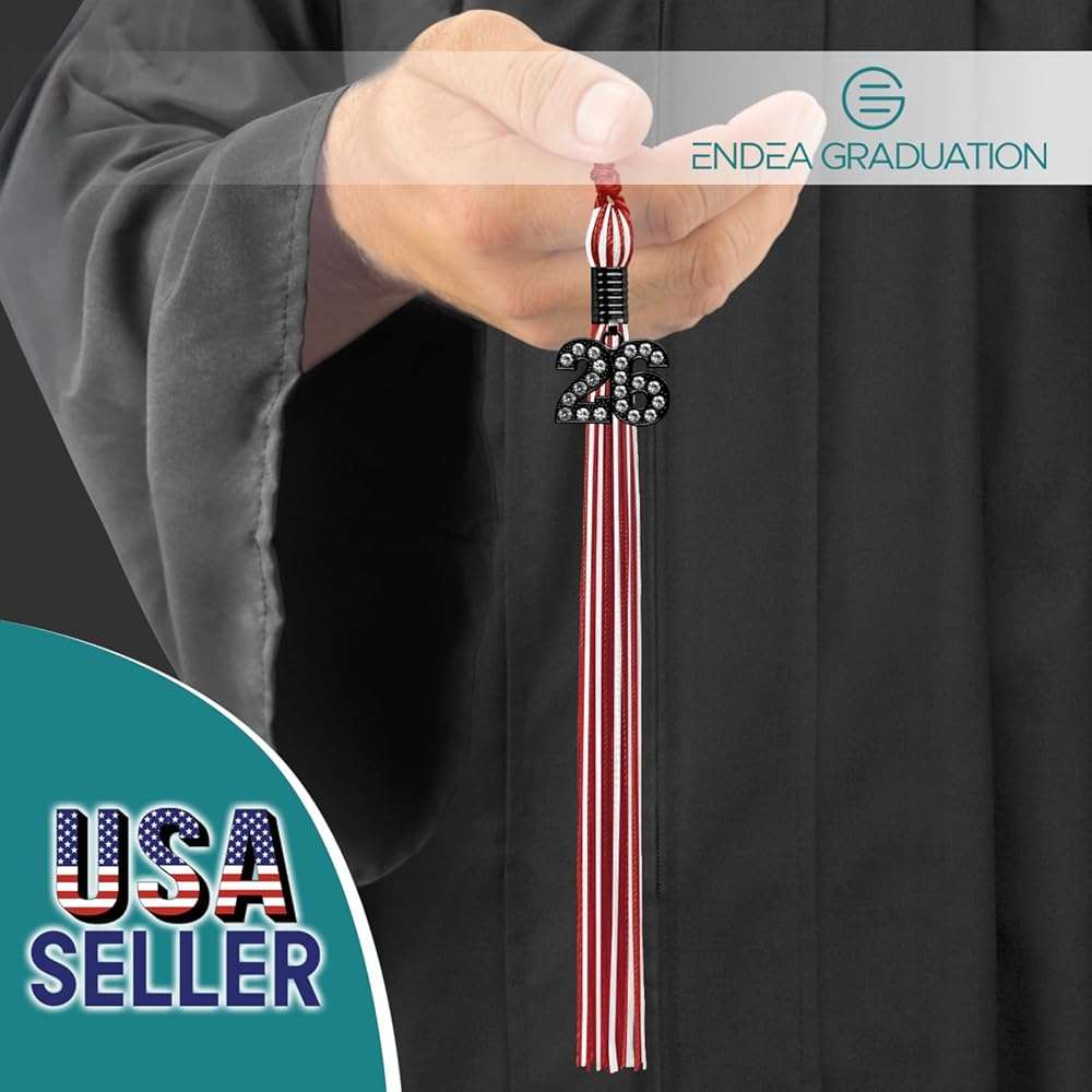 Endea Graduation Mixed Double Color Tassel with Black Bling Charm (Red/White, 2026) - Image 3