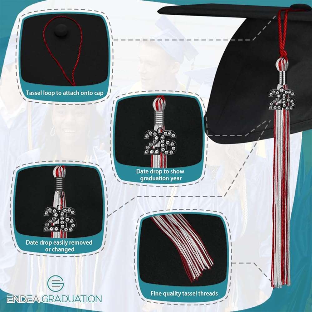 Endea Graduation Mixed Double Color Tassel with Black Bling Charm (Red/White, 2026) - Image 4